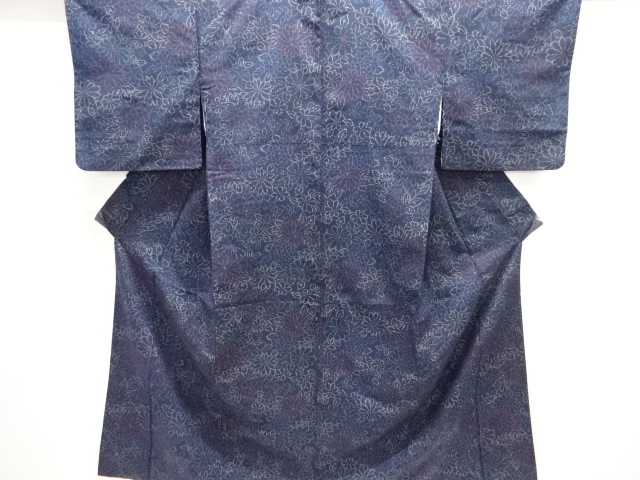 JAPANESE KIMONO / ANTIQUE KIMONO / SILK / TSUMUGI / WOVEN FLOWER